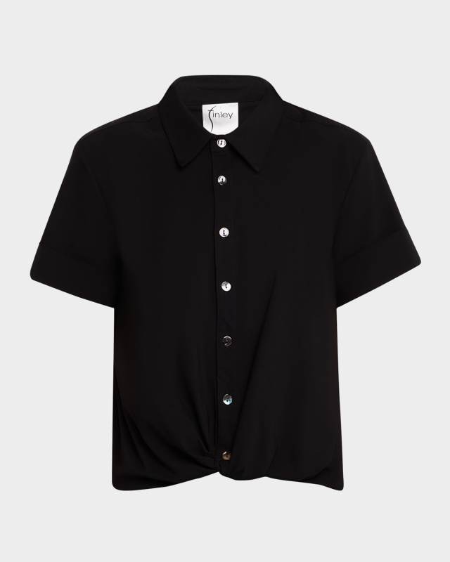 Alli Twist-Front Solid Stretch Shirt